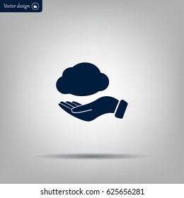 cloud on hand icon, vector illustration. Flat design style