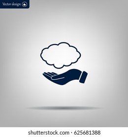 cloud on hand icon, vector illustration. Flat design style
