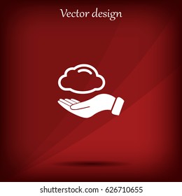 cloud on hand icon, vector illustration. Flat design style