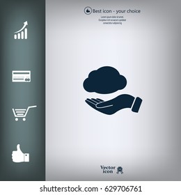 cloud on hand icon, vector illustration. Flat design style