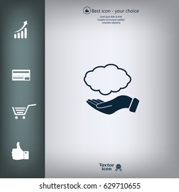 cloud on hand icon, vector illustration. Flat design style