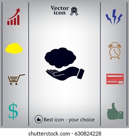 cloud on hand icon, vector illustration. Flat design style
