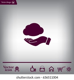 cloud on hand icon, vector illustration. Flat design style