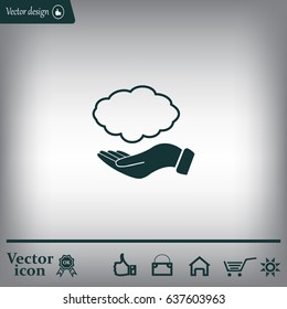 cloud on hand icon, vector illustration. Flat design style