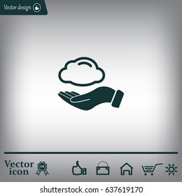 cloud on hand icon, vector illustration. Flat design style
