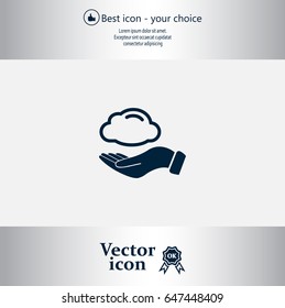 cloud on hand icon, vector illustration. Flat design style