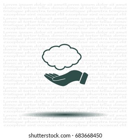 cloud on hand icon, vector illustration. Flat design style