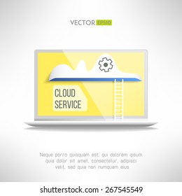 Cloud on a notebook with a ladder icon. Network technology in progress. Remote storage concept. Vector illustration