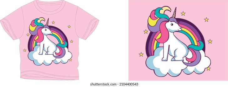 cloud on unicorn t-shirt design background color is a pink and t-shirt color is a pink beautiful color and beautiful design