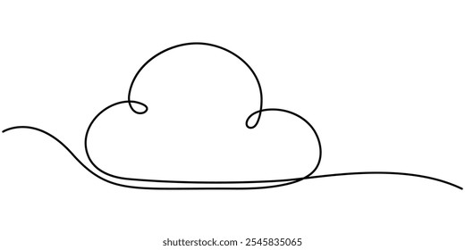 Cloud one line drawing, Clouds one continuous line drawing, Line art drawing of a continuous sun and clouds, illustration of cloud and sun weather continous one line art, Vector illustration drawn.