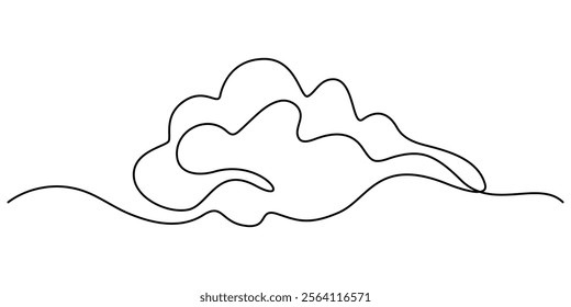 Cloud one line drawing, Continuous one line drawing of a cloud isolated on a simple background vector illustration, Clouds one continuous line drawing, Continuous one line drawing of cumulus cloud.