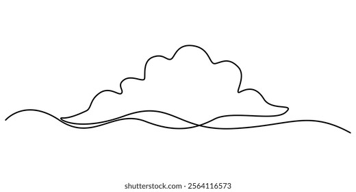 Cloud one line drawing, Continuous one line drawing of a cloud isolated on a simple background vector illustration, Clouds one continuous line drawing, Continuous one line drawing of cumulus cloud.