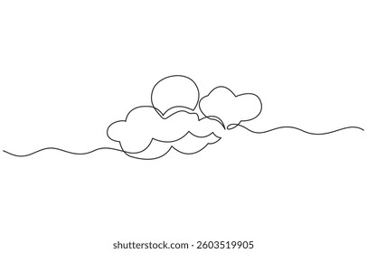 Cloud one line drawing, Continuous one line drawing of a cloud isolated on a simple background vector illustration, Sun and clouds continuous one line drawing.