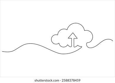 Cloud one line drawing and isolated continuous outline vector illustration