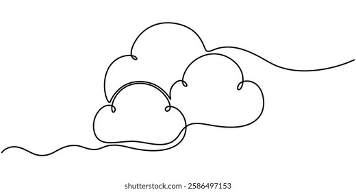 Cloud one line drawing, Cloud in the sky single line vector illustration. cloud continuous one line drawing, Continuous one single minimal line drawing cloud.