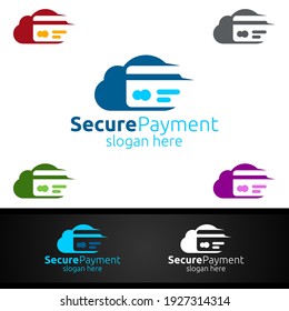 Cloud Online Secure Payment Logo for Security Online Shopping. Financial Transaction. Sending Money. Mobile Banking Service Logotype