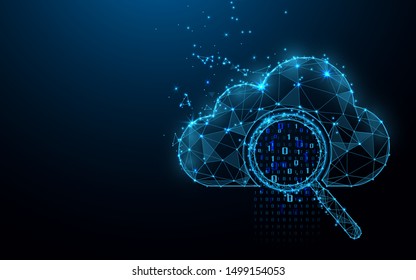 Cloud Online Storage Technology Concept. Big Data Data Information Exchange Available. Magnifying Glass With Analytics Data