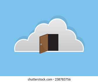 Cloud with open wooden door 