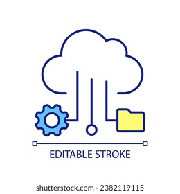 Cloud optimization RGB color icon. Storage adjustment. Database process. Collecting files. Server service. Isolated vector illustration. Simple filled line drawing. Editable stroke. Arial font used