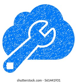 Cloud Options grainy textured icon for overlay watermark stamps. Flat symbol with unclean texture. Dotted vector blue ink rubber seal stamp with grunge design on a white background.