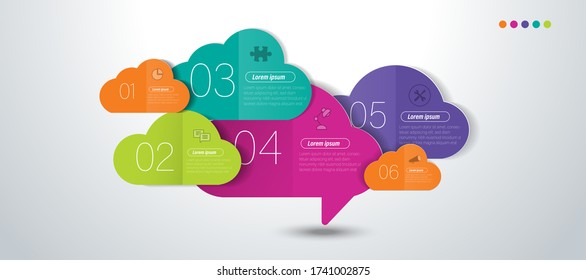Color del papel de origami en la nube en la plantilla info-gráfica vectorial para la gráfica de presentación de diagrama
y concepto de negocio con opciones de 5 ó 6 elementos