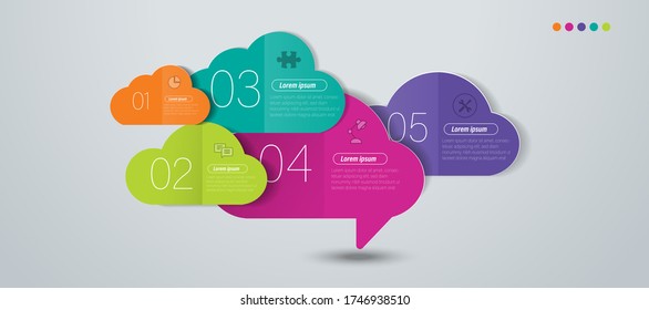 Color del papel de origami en la nube en la plantilla info-gráfica vectorial para la gráfica de presentación de diagrama
y concepto de negocio con opciones de 5 ó 6 elementos