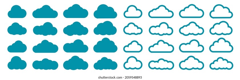 Cloud outline collection. Vector icon clouds set template for web design and app
