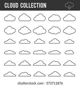 Cloud Outline Collection. Vector Icon Line Set Template For Web Design And App