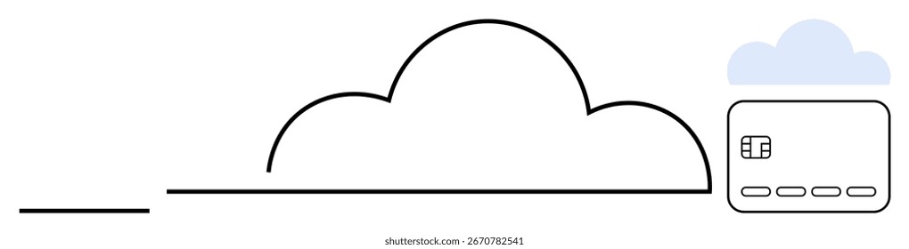 Esquema de la nube conectado al icono de la tarjeta de crédito que implica transacciones en línea seguras y almacenamiento de datos en la nube. Ideal para finanzas, seguridad tecnológica, App en la nube, banca, compras en línea, ciberseguridad