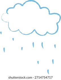 Wolkenumriss tropft Regentropfenstriche in rauem handgezeichnetem Doodle mit ungleichmäßiger Linienstruktur. Symbol für Wetter, Wachstum, ruhige Stimmung und Erfrischungszyklus. Cartoon, Vektorgrafik.