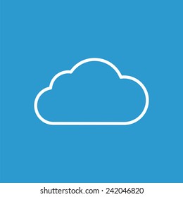 cloud outline icon, isolated, white on the blue background. Exclusive Symbols 