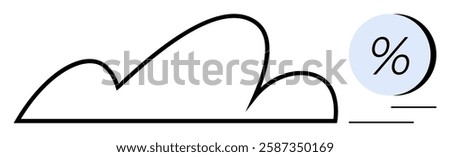 Cloud outline and percentage symbol suggest data storage and optimization. Ideal for data management, cloud technology, networking, savings, efficiency, digital solutions, optimization. Line metaphor