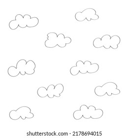 Cloud outline set. Cloud line icon collection isolated on white background.