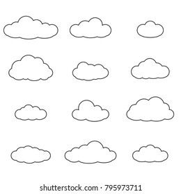 Cloud Outline Set. Cloud Line Icon Collection Isolated On White Background. Vector Illustration.