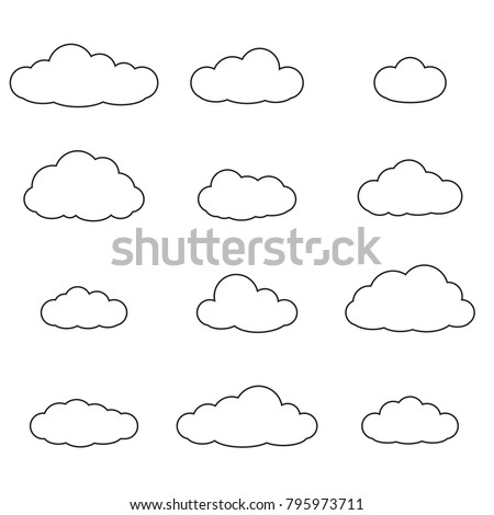 Cloud outline set. Cloud line icon collection isolated on white background. Vector illustration.