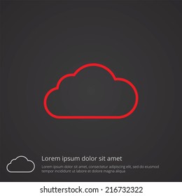 cloud outline thin symbol, red on dark background, logo editable, creative template 
