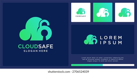Modelo de design de logotipo seguro para cadeado na nuvem