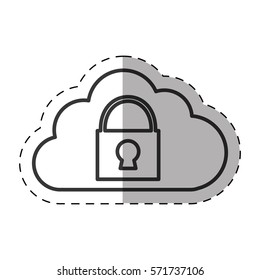 cloud padlock secuirty system technology thin line vector illustration eps 10