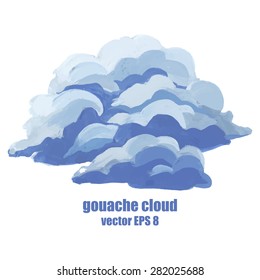 Cloud painted in gouache, vector color illustration on white background.