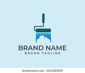 Cloud painting logo. combination painting with the cloud. internet data template design. connection logo design.