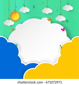 Cloud paper art style background.Greeting card colorful background for sale banner and template.Vector illustration.