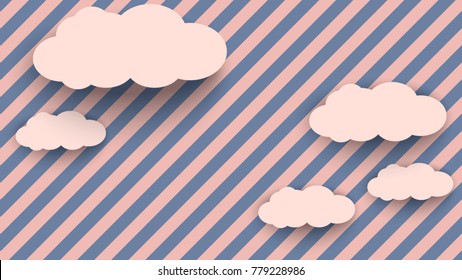 Cloud in Paper art Style on diagonal background. Abstract cloud paper shape style. vector, illustration.