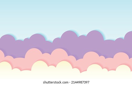 cloud paper cut background white pink purple cloud with blue gradient background in square shape