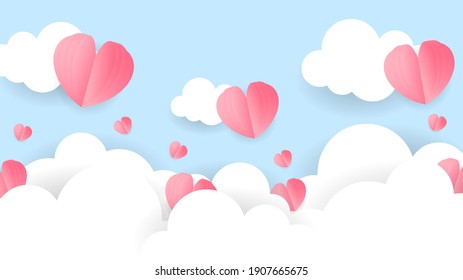Cloud paper with heart background on blue background. Vector Illustration EPS 10