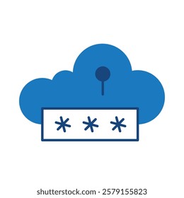 Cloud Password Blue Icon. Cloud Technology Editable Stroke Vector Illustration