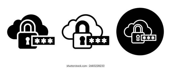 Cloud Password Icon Collection Glyph and Mixed Vector Illustration