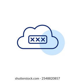 Cloud with password input. Protected virtual data storage. Remote file access. Pixel perfect, editable stroke icon