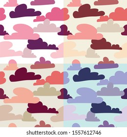 Cloud pattern in 4 different shades. clouds at sunset il dawn. Contrasting clouds. The pattern can be used as a background, banner and more.