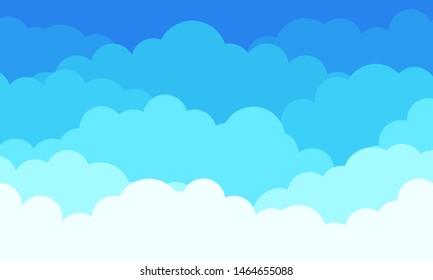 Cloud pattern background, flat white clouds in blue sky. Vector abstract flat graphic cloudscape and weather design background