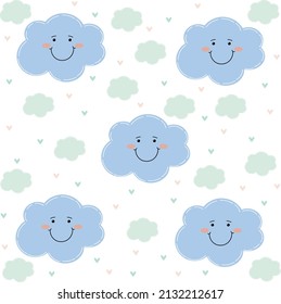 Cloud Pattern Background With Small Hearts. Vectorial Ilustration.